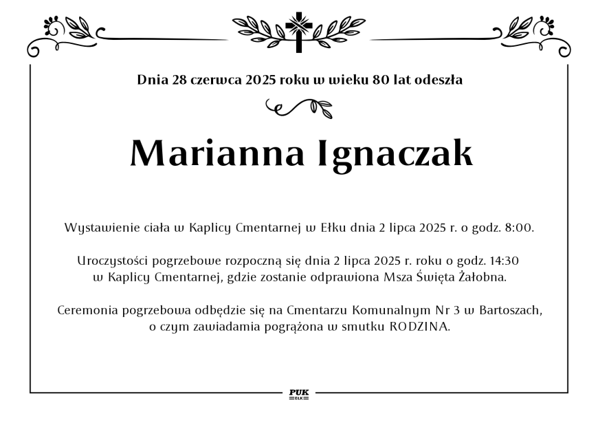 Marianna Ignaczak - nekrolog